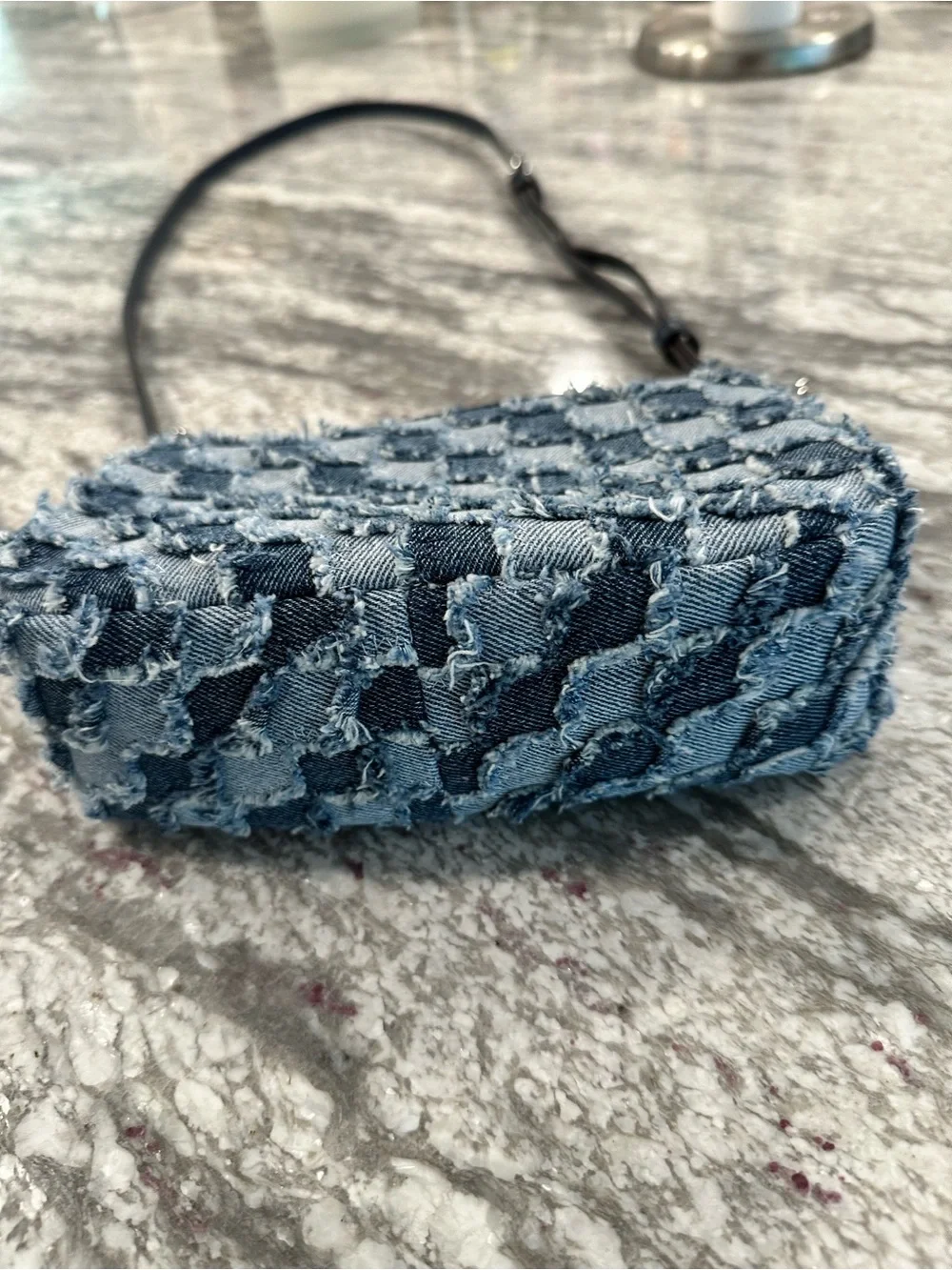 Michael Kors Blue Denim Houndstooth Chain-Trim Crossbody